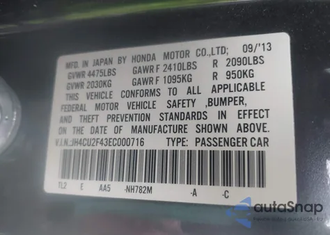 2014 Acura Tsx 2.4 from USA, damaged, VIN JH4CU2F43EC000716